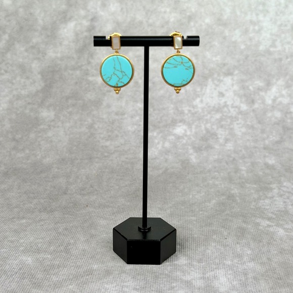 Freida Rothman Jewelry - Freida Rothman Turquoise Mother of Pearl Drop Earrings Matte Gold 925 Silver